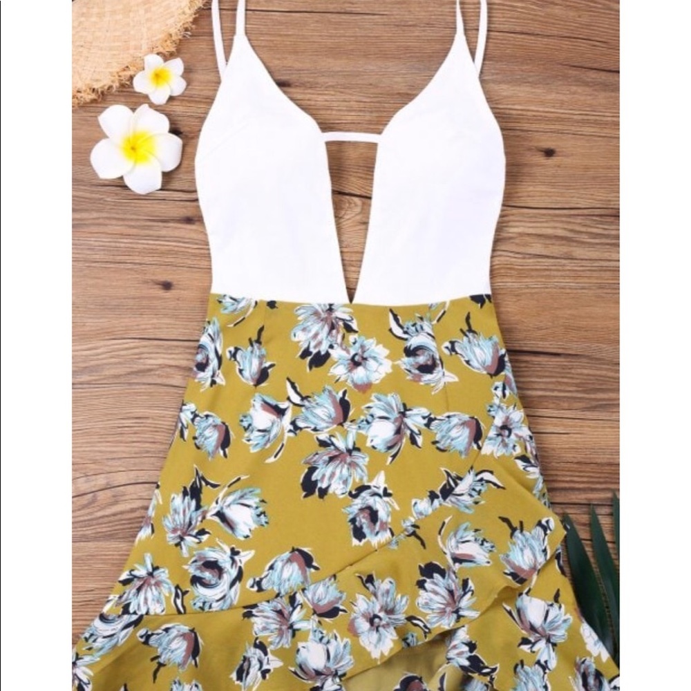 🆕 Floral Color Block Deep V Dress